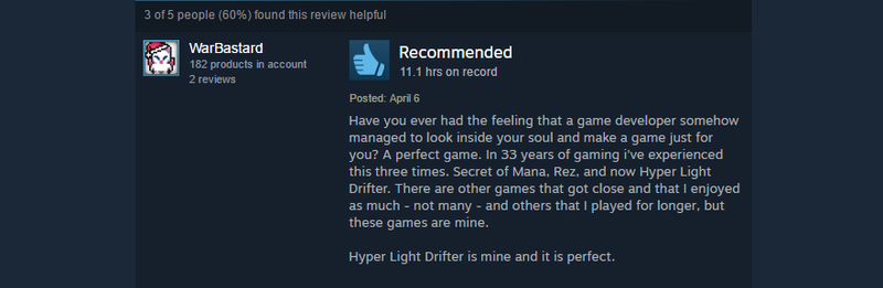 Illustration for article titled Hyper Light Drifter, As Told By Steam Reviews